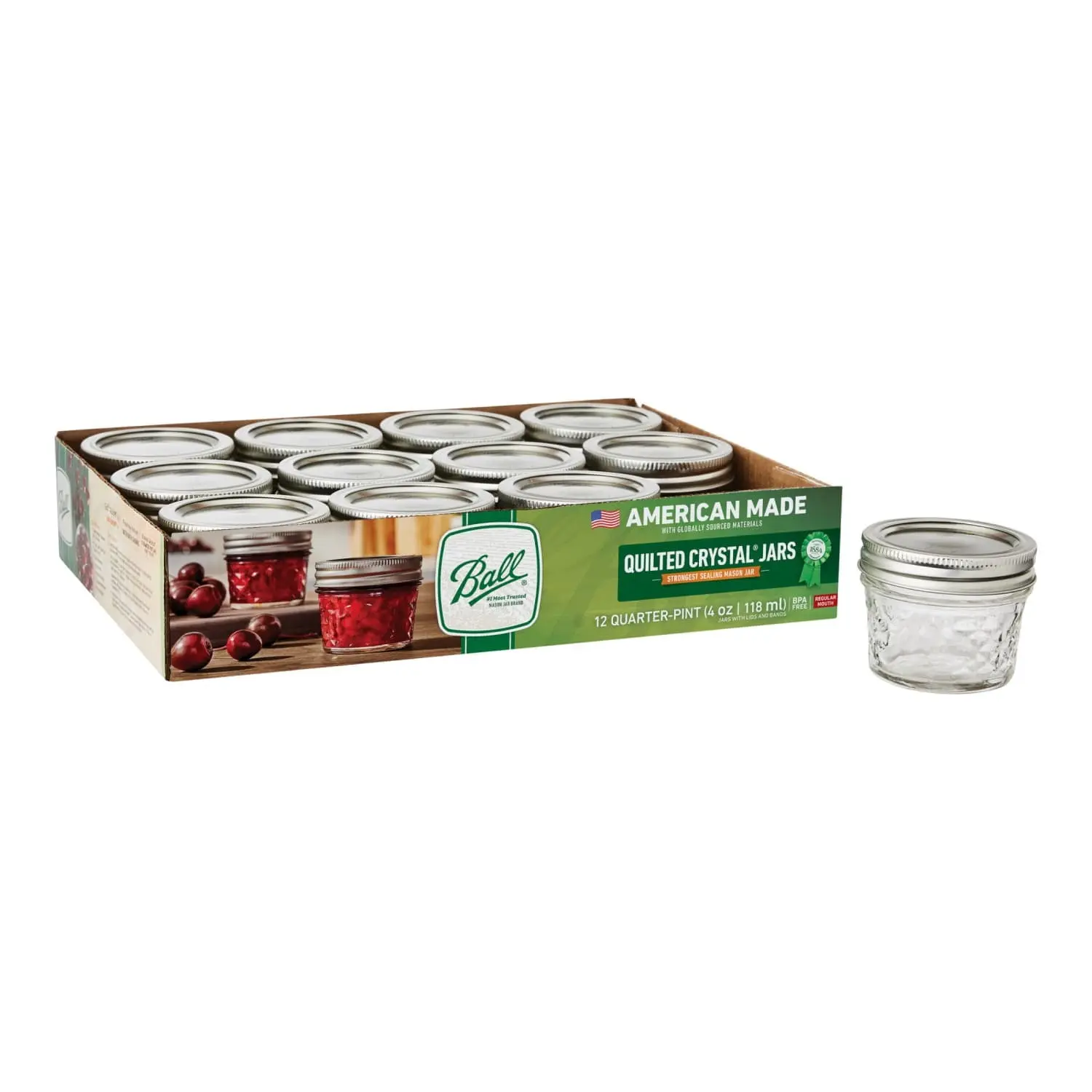 4 oz Quilted Glass Mason Jars with Lids and Bands, Regular Mouth, 12-Pack Small Canning Jars for Jam, Jelly, Food Storage and Crafts