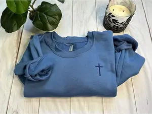 Personalized Cross Embroidery Crewneck, Minimal Cross Crewneck, Cozy Gift for Her