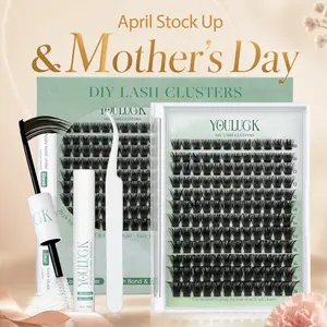 YOULUCK DIY Lash Clusters Kit - Soft Fluffy Long-Lasting Lashes with Glue Remover & Tweezer for Beginners Easy At-Home Application - Eyelash Set
