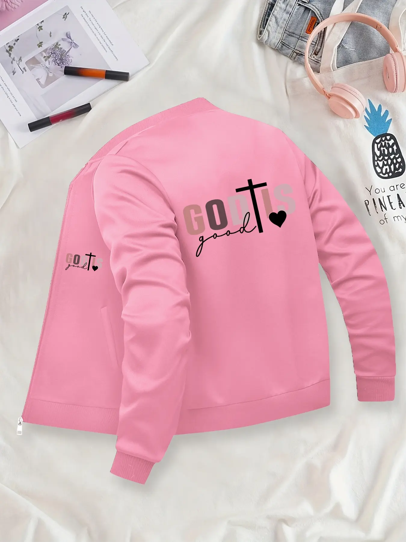 God is Good Cross Printed Zip-Up Casual Jacket - Multiple Colors Available. Durable & Stylish Outerwear, Suitable for Everyday Wear, Multi-Season Design.
