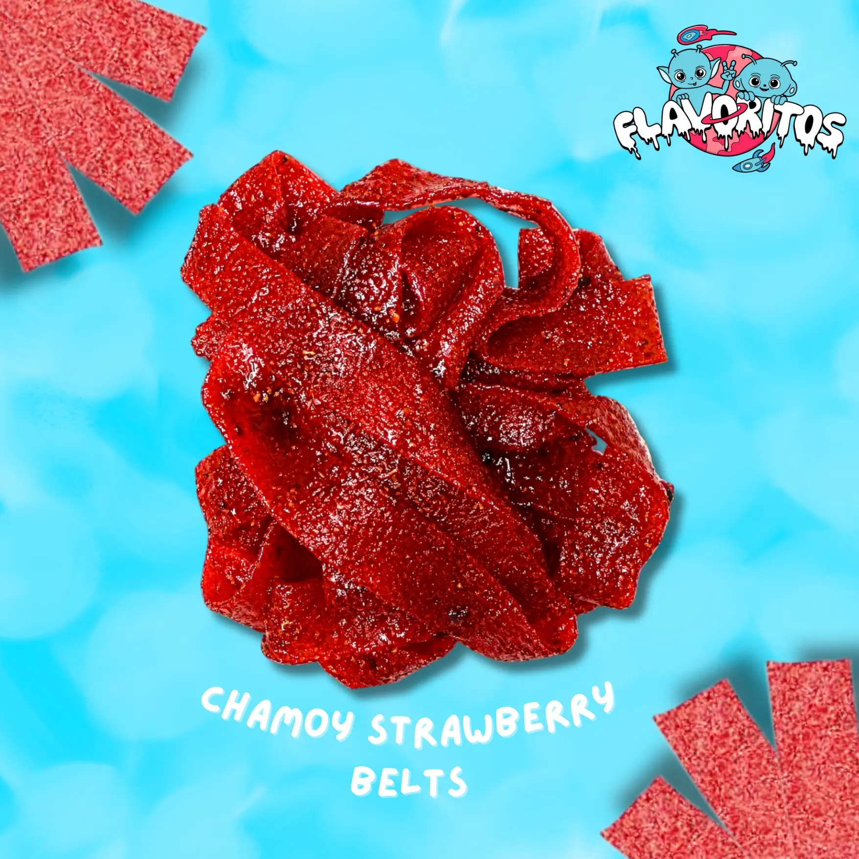 Chamoy Strawberry Sour Belts- Flavoritos Sweet Sour and Chili Gummy Candy Snack Chewy Spicy Bonbon