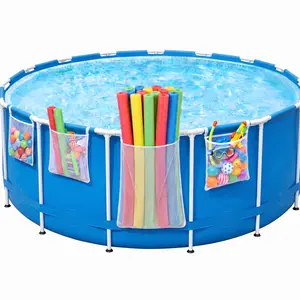 WANCHEL 4-pack Poolside Mesh Storage Bag - Patented 1-Second Install, Adjustable Straps, Above Ground Hexagonal Mesh - Holds Toys, Noodles, Floats, Beach Balls - Ideal for Pool Owners