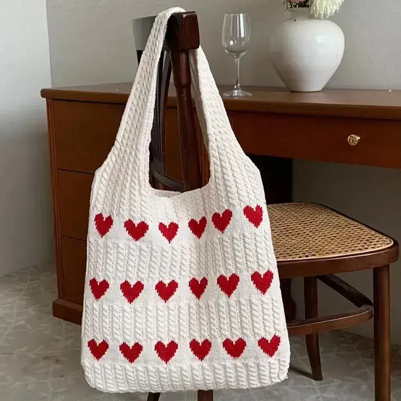 Women Knit Tote Bag Crochet Shoulder Bag Love Heart Pattern Handbags Aesthetic Everyday Knitted Bag Straps for Handbags(gift) Women Knit Tote Bag Crochet Shoulder Bag Love Heart Pattern Handbags Aesthetic Everyday Knitted Bag Straps for Handbags(gift)