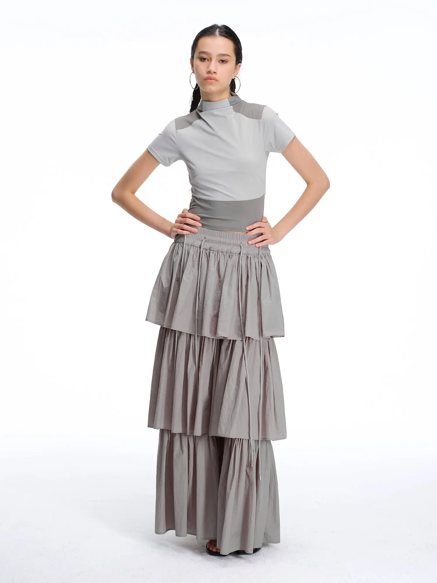 Tiered Drawcord Wide-Leg Pants