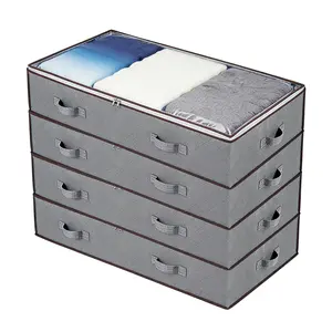 6 Pack 90L Foldable Storage Bags, Grey Under Bed Containers with Clear View Window & Reinforced Handles, Ideal for Storing Clothes Bedding Blankets Pillows