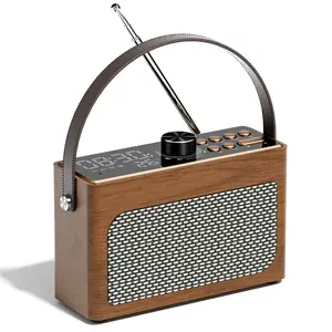 Retro AM FM Radio Plug in Wall Digital Clock Radio for Bedroom with LCD Display 40 Presets Sleep Timer No Alarm Retro Bluetooth Speaker for Office Great Gift Wood
