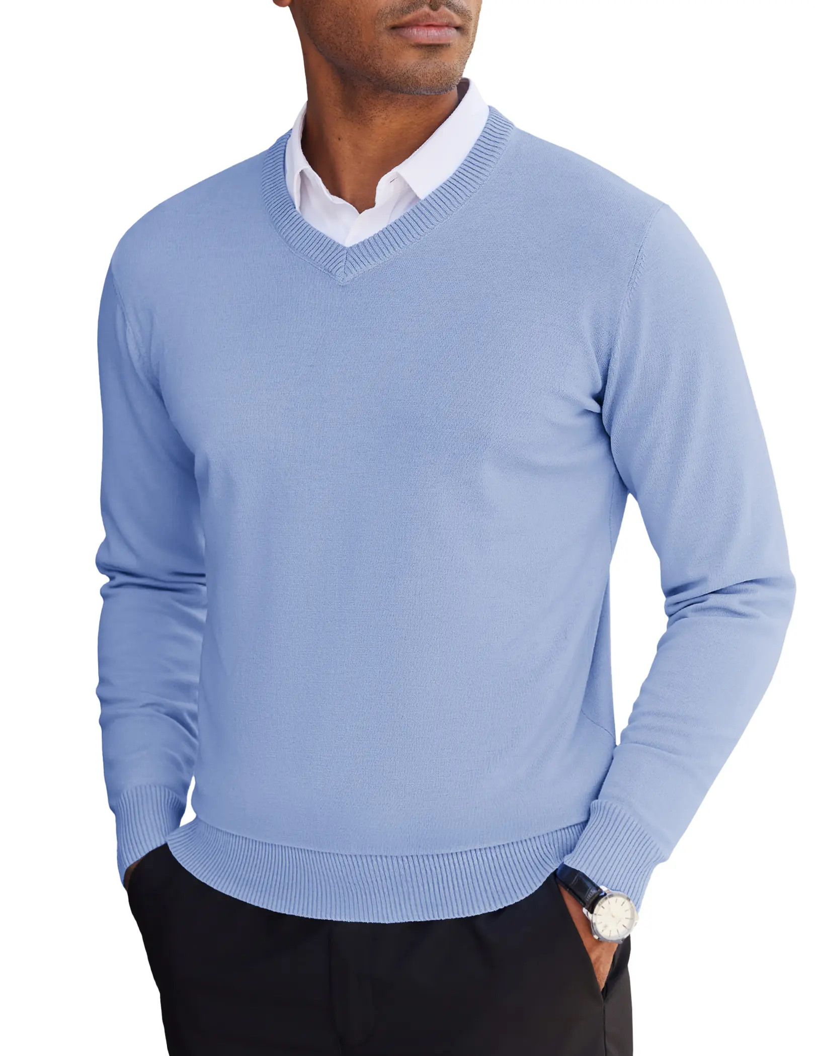 COOFANDY Men's V Neck Pullover Sweater Slim Fit Casual Dress Sweater Lightweight Knitted Sweaters