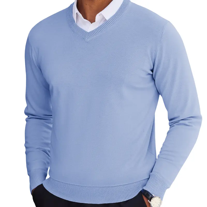 COOFANDY Men's V Neck Pullover Sweater Slim Fit Casual Dress Sweater Lightweight Knitted Sweaters