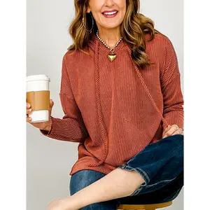 Long Sleeve Corduroy Ribbed Hoodie Top