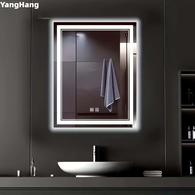 LED Anti-Fog Wall-Mounted Vanity Mirror, 15.75x23.62in Bathroom Makeup Mirror with Dual Touch Control, Polished Glass Front-Lit Home Improvement Bathroom Fixture espejo para baño Smart Screen antifog