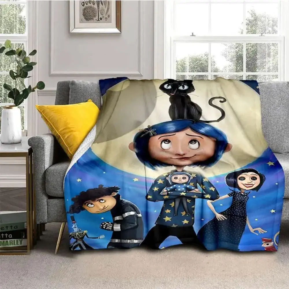 Coraline Animated Movie Flannel Throw Blanket, Airplane Blanket, Suitable for Sofa Beds, Living Rooms, Birthday Gifts & Home Decoration (For Kids & Adults), Airplane Blankets