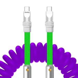 chubbycable Curly Colorblock Chubby W Coiled USB C Cable Braided Silicone Retractable Fast Charging Cable Compatible with iPhone  Series, Purple+Light Green, TypeC to TypeC, .FT.FT