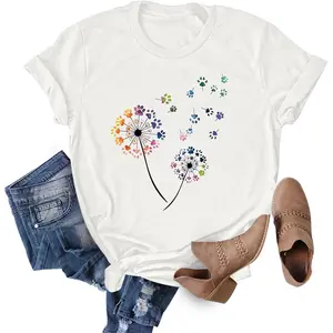 Anbech Women Dandelion T Shirt Colorful Wildflower Graphic Tees Short Sleeve Summer Tops (White, L) At  Women’S Clothing Store