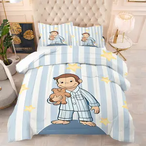 Curious George Cartoon Print Duvet Set,(Including 1 Quilt And 1-2 Pillowcases),children's Bedroom Decor Element,Full Of Childlike Fun And Vitality, Suitable As A Gift For Children, Warm And Pill-resistant, Suitable For Family Bedrooms, Quilt Cover
