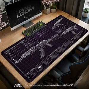 AK-47 Blueprint Mouse Pad - Purple CS:GO Gaming Mouse Pad, Desk Mat, PC Accessories.