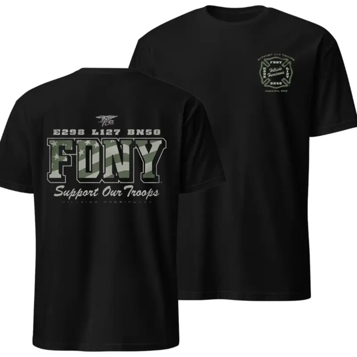 FDNY Support Our Troops T-Shirt, Camo Graphic FDNY Tee, Hillside Hurricanes Firefighter Apparel, Soft Cotton Blend Shirt, Military Appreciation Hero GiftTshirt,EverydayStyle, TrendyOutfit