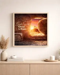 He Is Risen Christian Easter Wall Art – Empty Tomb Cross Religious Poster Print, Bible Faith Home Decor