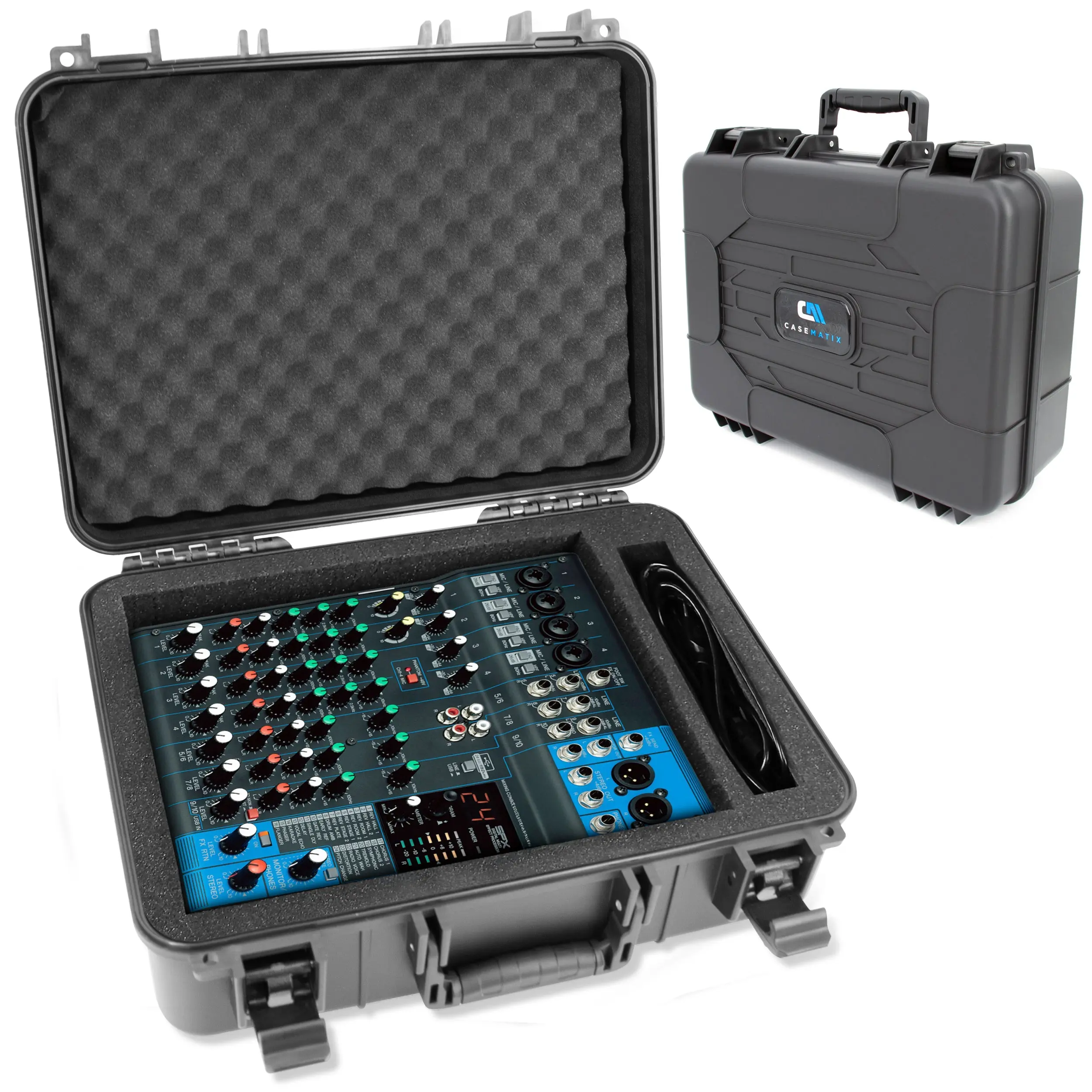 Hard Shell DJ Mixer Travel Case with Customizable Foam Compatible with Yamaha MG10XU MG10 MG06 10 Input Stereo Mixer Effects and Cables - Compact Durable Shockproof Protection