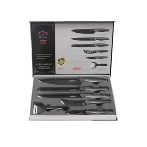 Neware Blade Block Ceramic Nonstick 6 Piece Knife Set with Colorful Handles, Stainless Steel & Black Diamond Coated Finish Sturdy Slicer