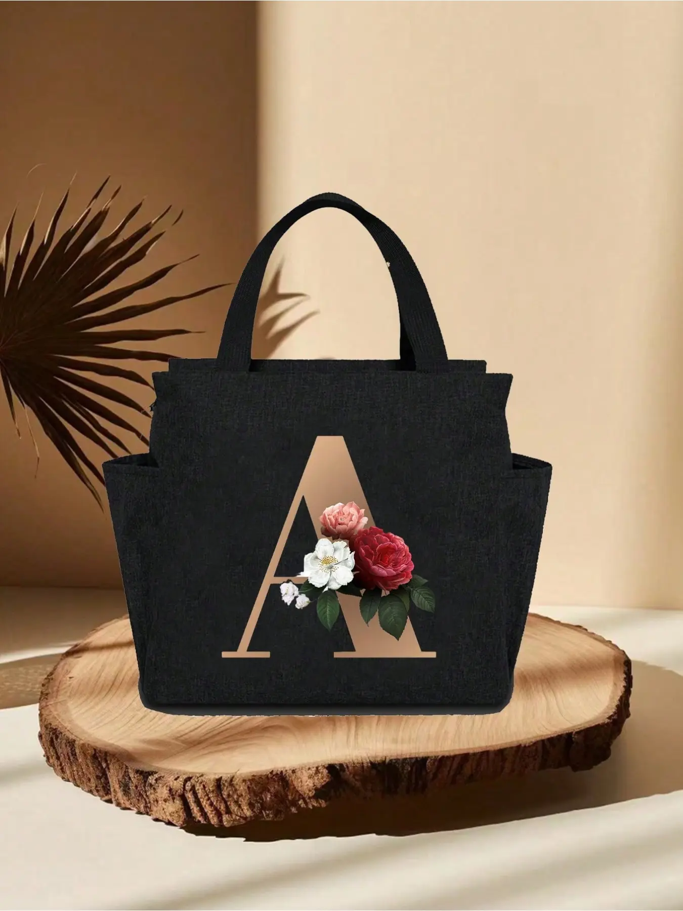 Personalized Initials Insulated Lunch Bag - Canvas Thermal Bento Bag, Zipper Closure, Large Capacity Aluminum Foil Lining, Suitable for Work and School Use, Portable Handheld Lunch Bag, Food Cooler Bag, Suitable for Work, School, Travel