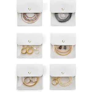 6 Piece Small Jewelry Bags PU Leather Transparent Travel Mini Pouches Portable Pocket Storage Box Christmas Wedding Birthday Party Gift Bag for Women