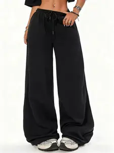 Drawstring Waist Wide Leg Joggers - Loose-Fit Casual Lounge & Streetwear Pants Wide Leg Sweatpants