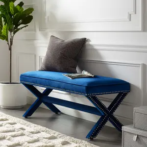 Modway Rivet Performance Velvet Bench in Navy