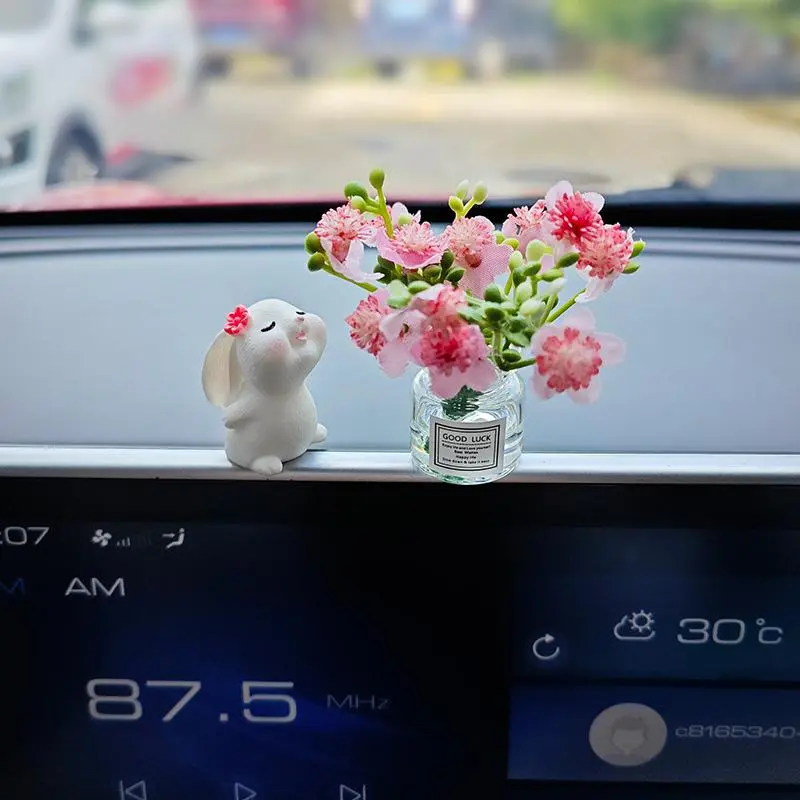 2pcs Cute Rabbit Flower Vase Car Interior Decoration, Adorable Bunny Home Accent for Vehicle or Room, Perfect Gift for Animal Lovers, Car Ornaments, Car Interior Decorative