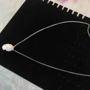 Natural Freshwater Baroque Pearl Pendant Necklace Simple Multi functional Fashion Jewelry Classic Appearance Eye catching Design Gift Box, Length 18 inches