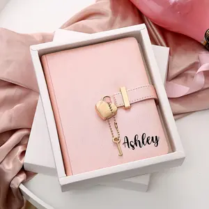Personalized Heart Shaped Lock Diary with Key | Customize With Name | PU Leather Cover Journal | Personal Organizers Secret Notebook for Girls & Women | B6 Size 5.3x7inch Diary with Rose Gold Metal