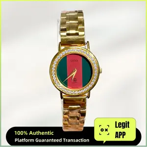 Gucci Vintage Quartz Gold Plated 25mm Red&Green Two-Tone Dial Diamond Ladies Watch 21188004