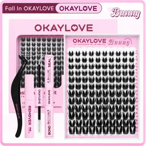 OKAYLOVE Bunny Lash Kit | Manga Lash CLusters Extension with Waterproof Long-lasting Lash Bond and Seal,Tweezers and Remover for DIY Eyelash at Home Easily, Natural Makeup Girl Gifts  Cosmetic
