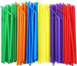ALINK 500-Pack Solid Colors Flexible Drinking Straws, Plastic Disposable Bendy Straws - 7.75" x 0.23"
