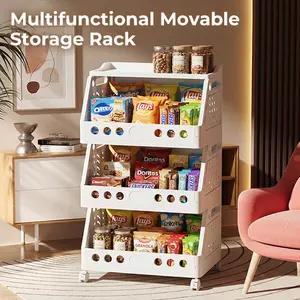 5-Tier Stackable Rolling Storage Cart with Wheels, Multi-Purpose Plastic Organizer Rack, Mobile Storage Shelf for Kitchen Pantry, Fruits Vegetables, Snacks, Bedroom and Bathroom