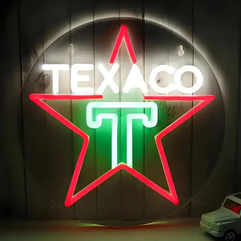 Retro Texaco star neon sign, wall mounted neon sign, USB power supply, multi-color lights, with switch, suitable for decorating manholes, bars,  gas stations, and garages