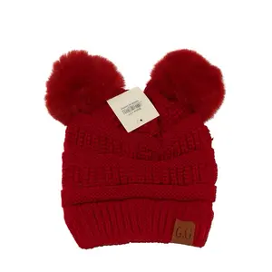 Pom-Pom Winter Beanie • Soft, Thick Knit • Cute Double Fur Ears • Multiple Colors • 1 Single Beanie