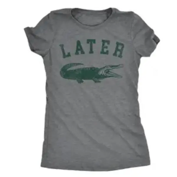 Later Alligator Graphic Cotton T-Shirt, Cute Casual Crew Neck Outfit, Comfort Fashion Tee, Perfect Valentine's Day Holiday Gift For Her