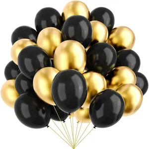 50pcs Black & Gold Balloons,12Inch Black Gold Chrome Globos For Birthday Wedding Baby Shower Party Decoration,Graduation Deccor