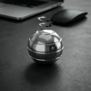 Premium Kinetic Art Desk Sculpture, Solid Aerospace Aluminum Optical Illusion Sphere with Silent Precision Bearing, Executive Office Stress Relief Gadget, 1.5” Silver