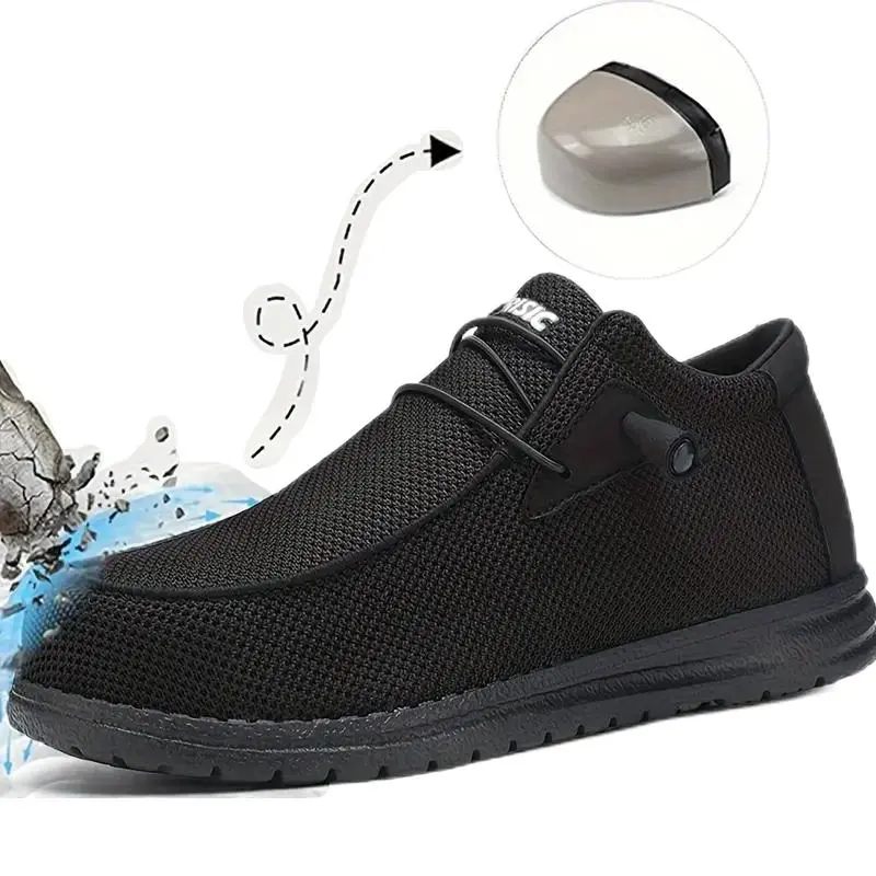 Steel Toe Shoes Men & Women Puncture Proof And Smash Proof work boots ,Men's black shoes Nurse Shoes Suitable For Outdoor Work Blue Collar Industrial Construction non slip work shoes safety shoes  Lace-Free Worker Soft summerwins