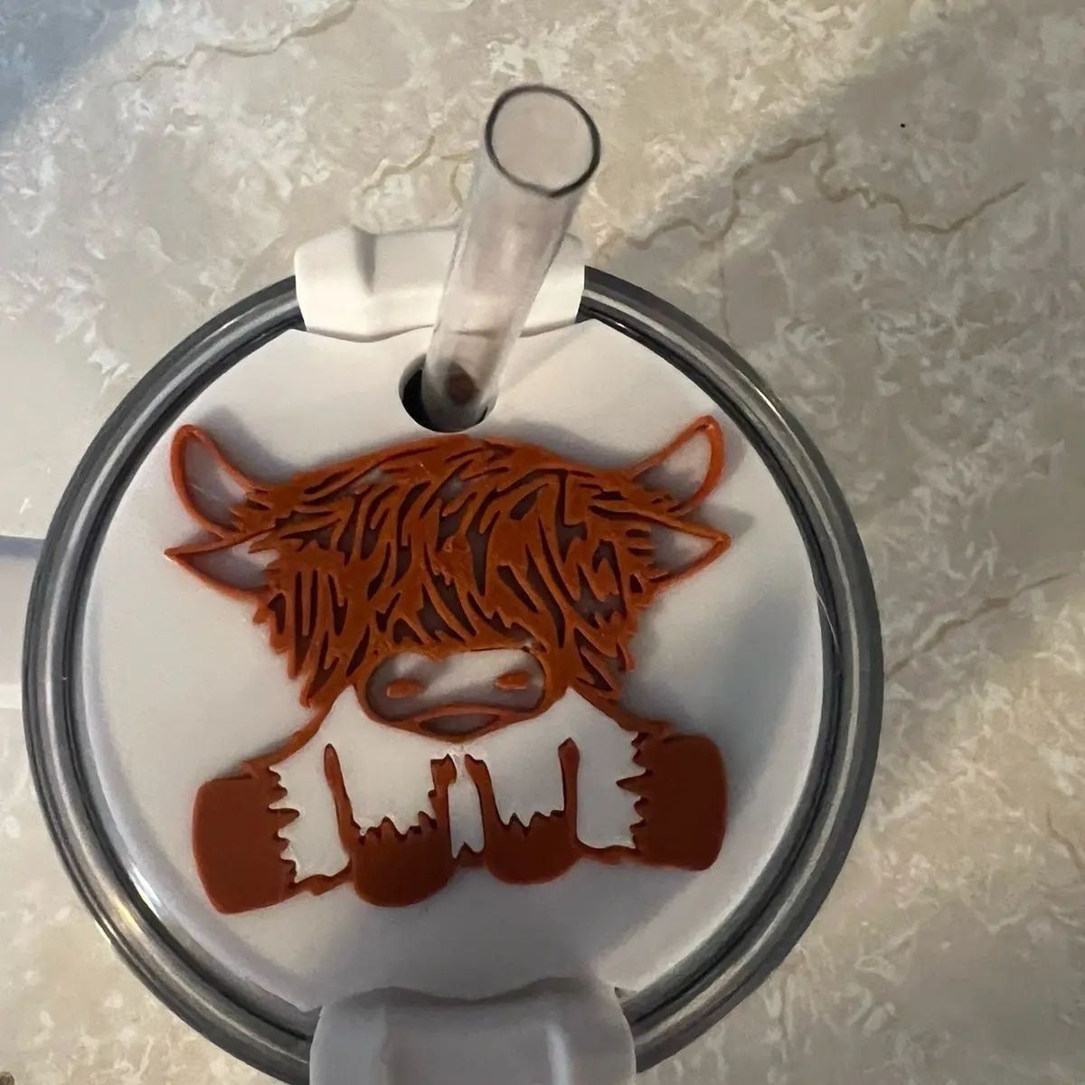 Brown highland cow tumbler topper