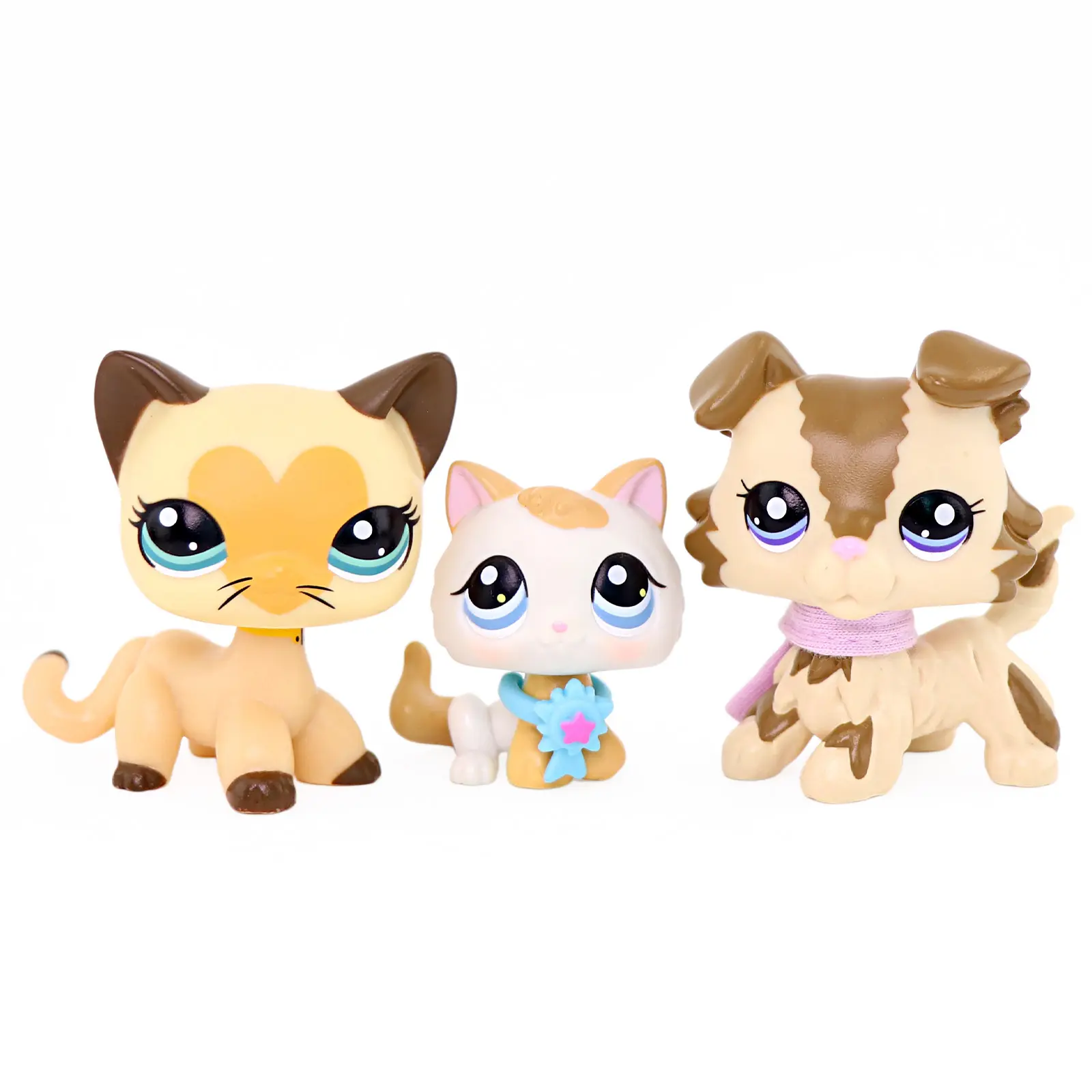 3 Pcs Collectible Mini Pet Figurines, Cat & Dog Animal Toy Set with Fashion Accessories, Cute Cartoon Mini Figures for Kids Play and Diorama Decor