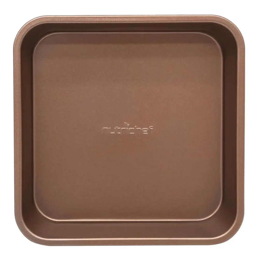 Nutrichef 8.5"x8.5"x1.9" Square Metal Baking Pan - Non-Stick Carbon Steel Tray with Ceramic Coating - 0.81 lbs, Oven-Safe, Dishwasher-Safe - Ideal for Bake, Pastry, Serving - Kitchen Essential