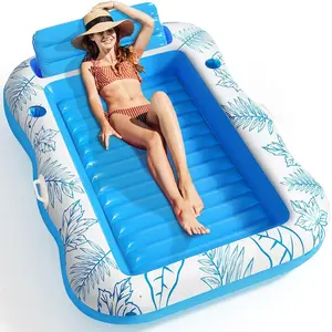 Large Inflatable Adult Pool Lounger Float Boat, Beach Sunbathing Floating Raft, Water Rest Room Floating Bathtub with Drink Holder, Inflatable Pool Floaters