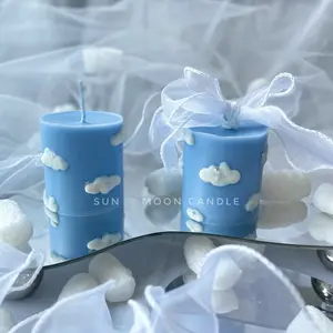 Blue clouds candle,(2 Pc.)Gift for her,Home decor,Gift for friend,Gift for mom,Christmas gift,Hand made,soy wax,Birthday gift,Pillar candle,Bedroom,ribbon,custom gift,candle gift scented