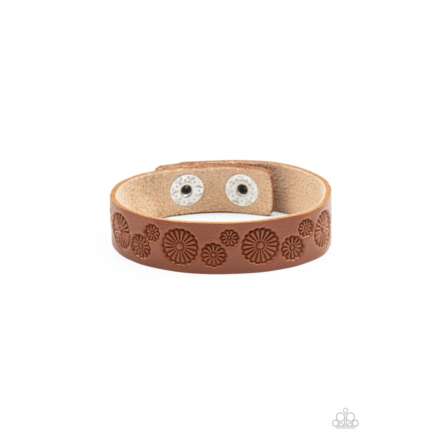 Unisex Casual Brown Leather Bracelet B029 - Daisy Print, Adjustable Snap, Follow The Wildflowers Costume Jewelry Bangle for Casual Wear