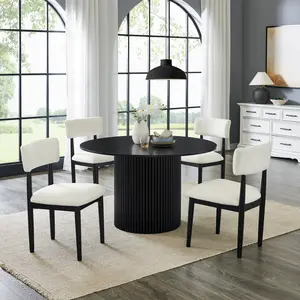 Roundhill Furniture Henriet 5-Piece Round Dining Set, Pedestal Dining Table with 4 Stylish Chairs, Black