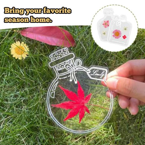 DIY Transparent Plant Specimen Bookmark Stickers – 10/20PCS Clear PET Bottle Shape Stickers for Pressed Flowers Leaves Herbarium Craft, Dried Flower Bookmark DIY Kit