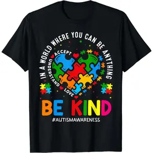 Cotton Printing Heart Puzzles Autism Awareness T Shirts for Men Women and Kids