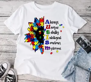 Autism Always Unique Totally Intelligent Mysterious Shirts, Autism Awareness T Shirt, Autism Support Shirts, Autism Shirts For Adults, Autism Shirts For Kids, Autism Awareness Month Shirts Collar Unisex Cotton Tshirt Top Menswear Athletic Ring Streetwear